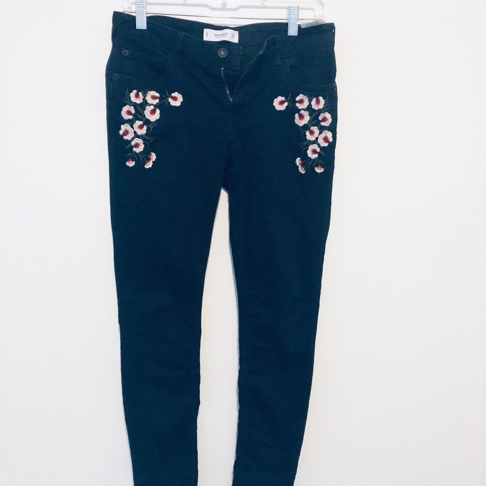 Mango Embroidered Flower Jeans